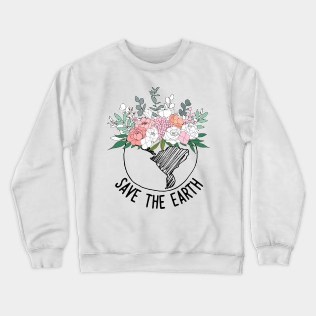 Save The Earth One Line Art Flowers Crewneck Sweatshirt by ArunikaPrints